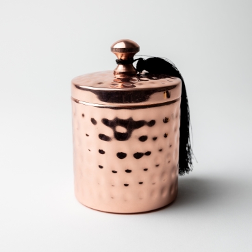 Copper Hammered Metal Candle Container With Lid